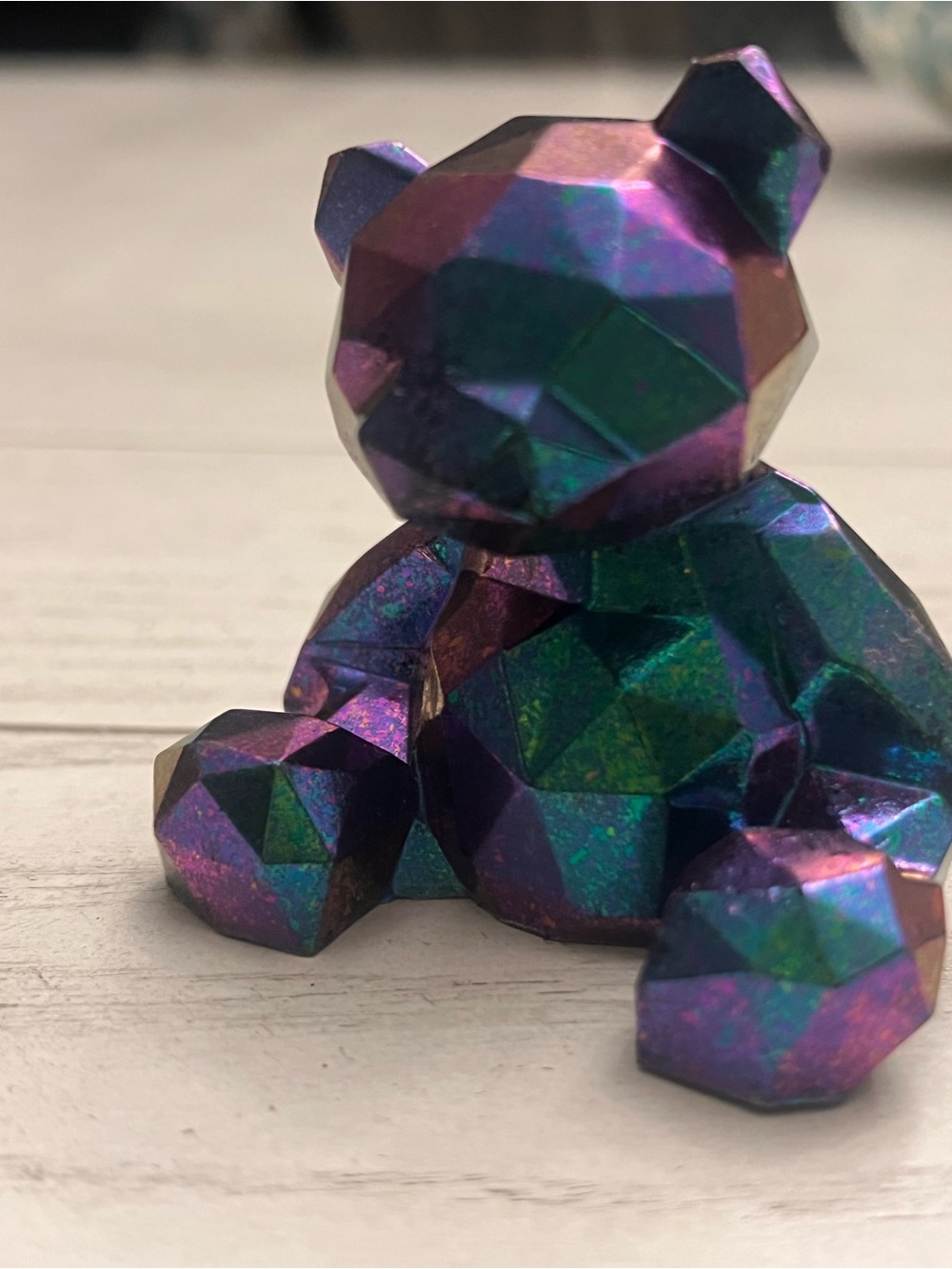 Holographic Resin Small Bear Figurine - Purple Green Blue - Picture 4 of 5